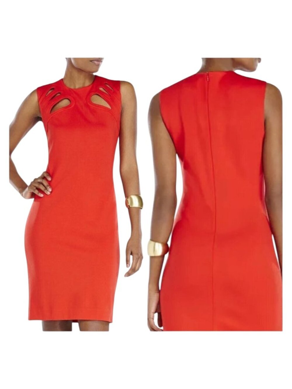 Diane Von Furstenberg Dress Women 6 Red Knit Cut Out Sleeve Sidra Sheath‎ Party